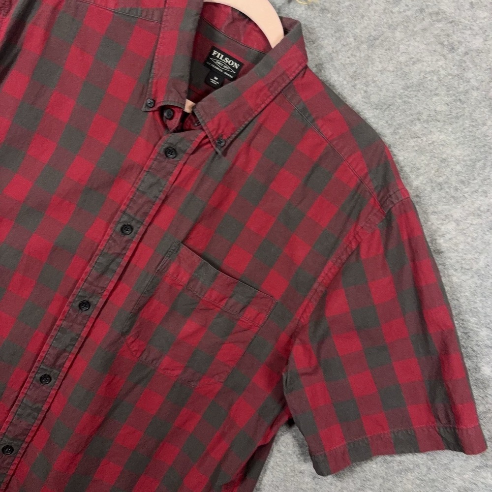 Filson Plaid Shirt Mens‎ Sz M Red Gray Short Sleeve Pocket Lightweight